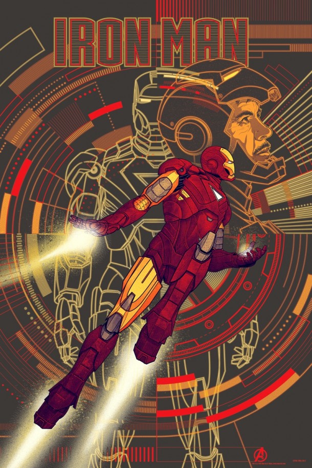 Iron Man mondo Varient 610x915 Four More of The Avengers Posters by Mondo have been Announced